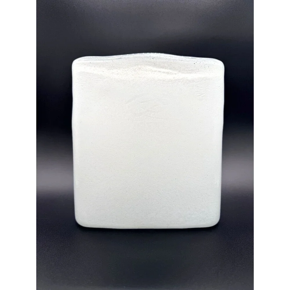 VTG White Enamel Mottled Glass Flat Pillow Vase 8.5